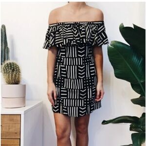 Madewell Rio Ruffle Top Mini Dress Tribal Print Sz M Black/Natural Boho Festival